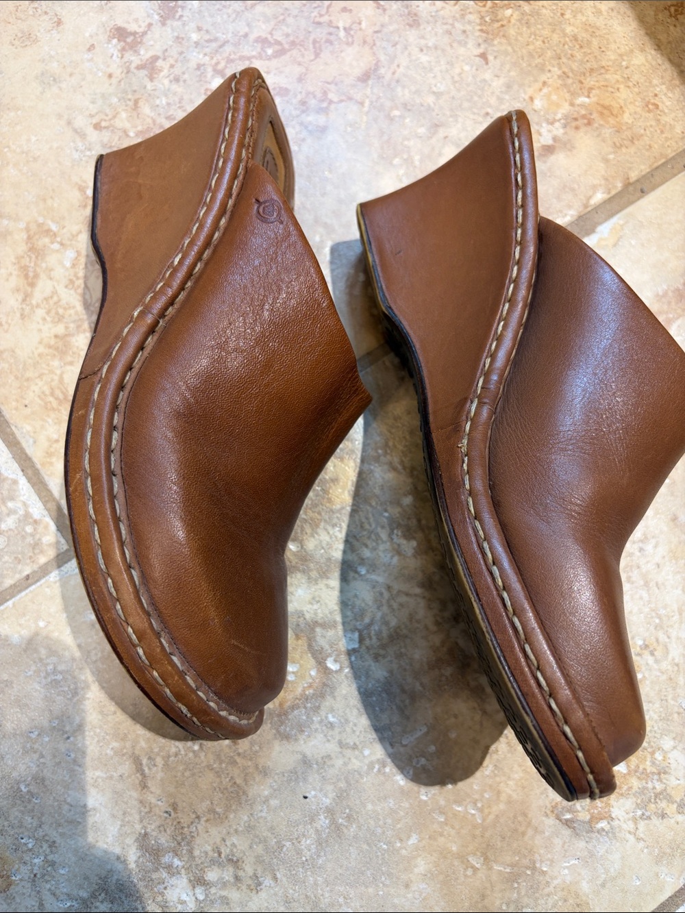 Born Brown Leather Wedge Mule Clogs - Picture 3 of 8